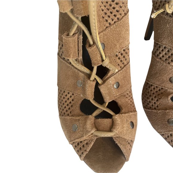 SCHUTZ Tan Suede Lace Up Heels Size 6 - Picture 4 of 8
